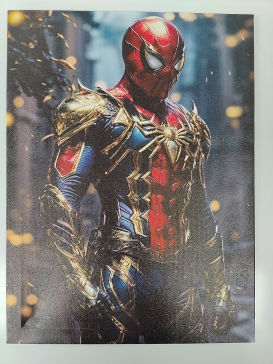 Canvas Spider-Man Gold Red and Blue On Wood